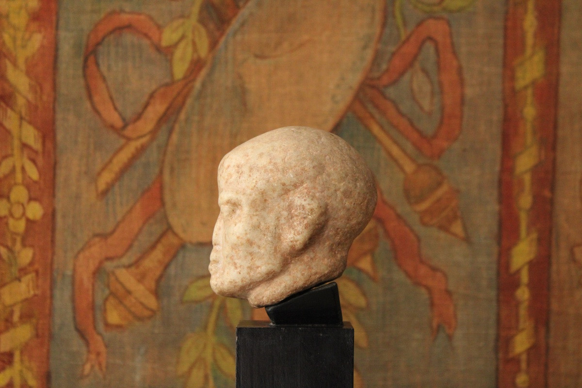 Antique Style Marble Male Head, 19th Century-photo-4