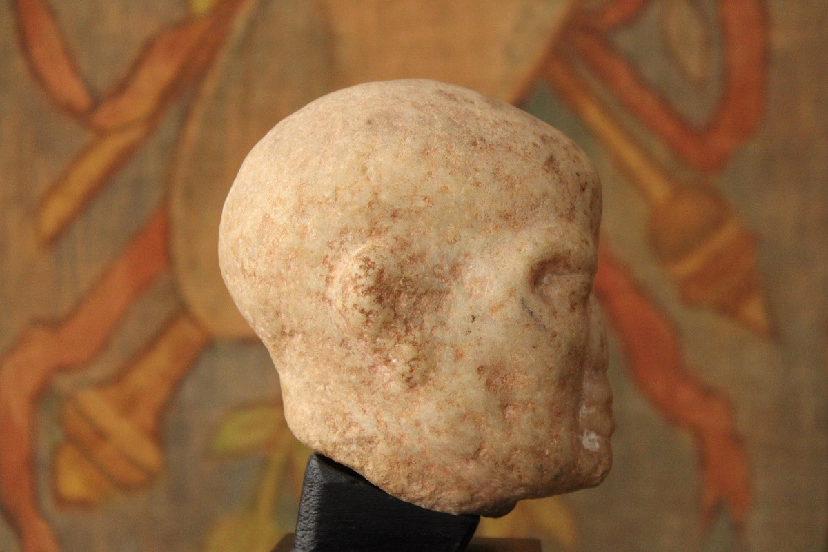 Antique Style Marble Male Head, 19th Century-photo-2