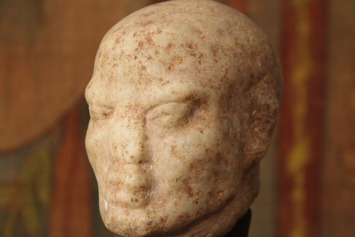 Antique Style Marble Male Head, 19th Century-photo-3