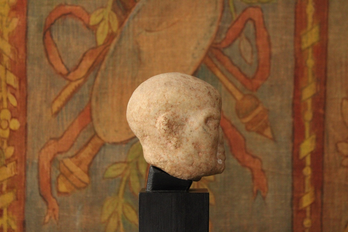 Antique Style Marble Male Head, 19th Century-photo-4
