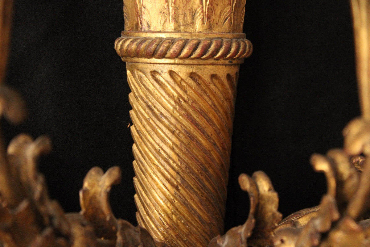 Important Pair Of Five-light Giltwood Sconces, 19th Century-photo-2