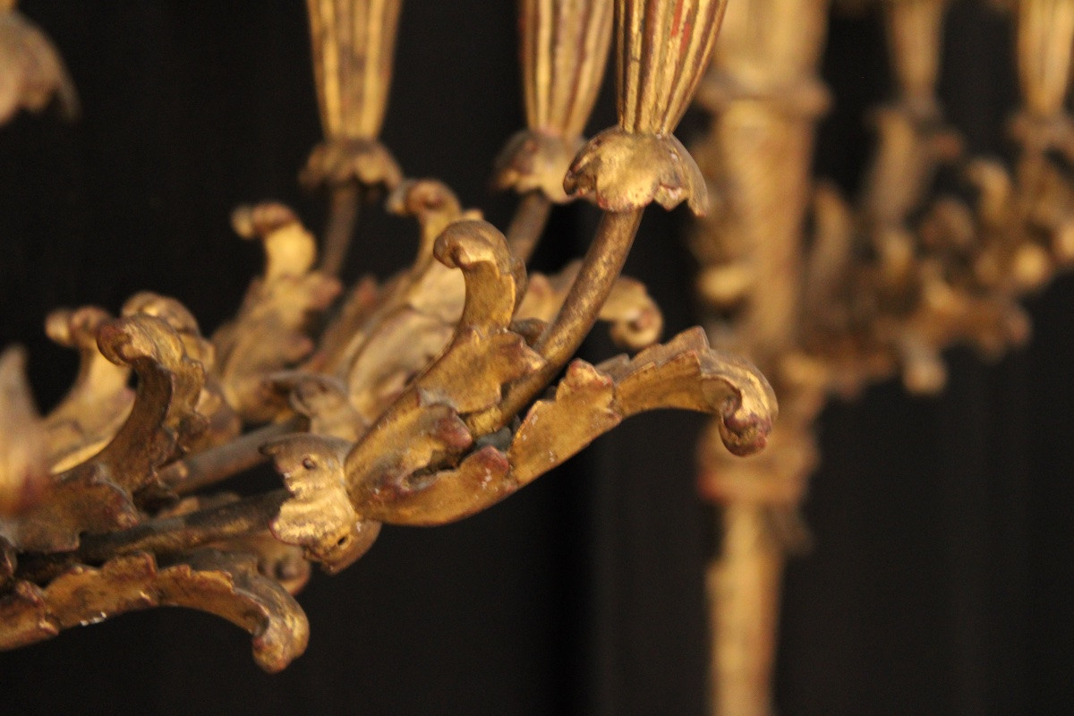 Important Pair Of Five-light Giltwood Sconces, 19th Century-photo-2