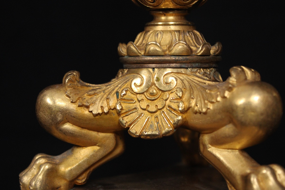 Pair Of 6-light Candelabras, In Gilded Bronze, From The 19th Louis-philippe Period-photo-3
