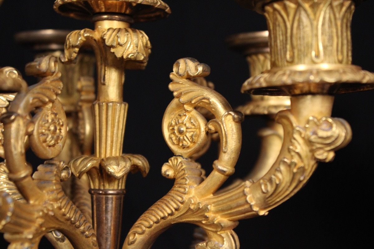 Pair Of 6-light Candelabras, In Gilded Bronze, From The 19th Louis-philippe Period-photo-1