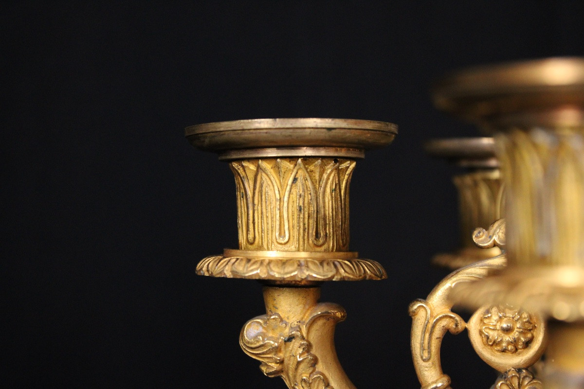 Pair Of 6-light Candelabras, In Gilded Bronze, From The 19th Louis-philippe Period-photo-2