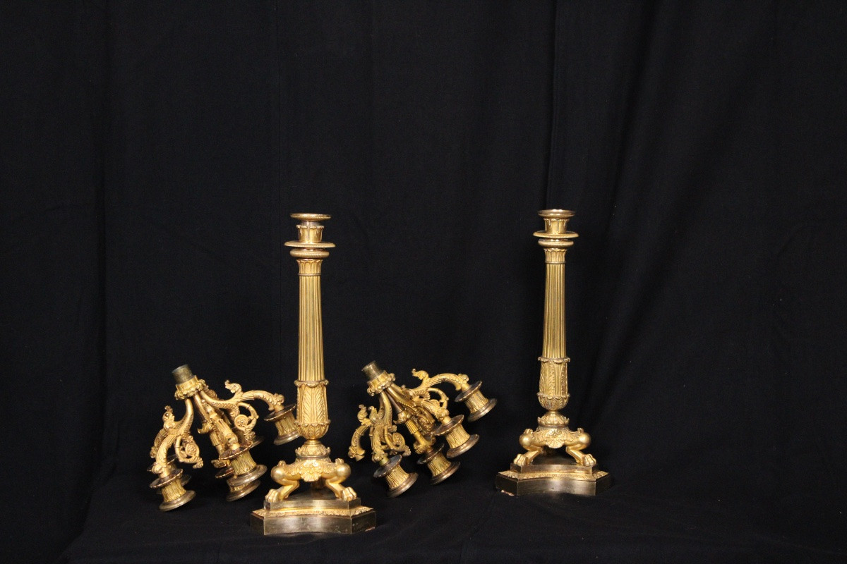 Pair Of 6-light Candelabras, In Gilded Bronze, From The 19th Louis-philippe Period-photo-8