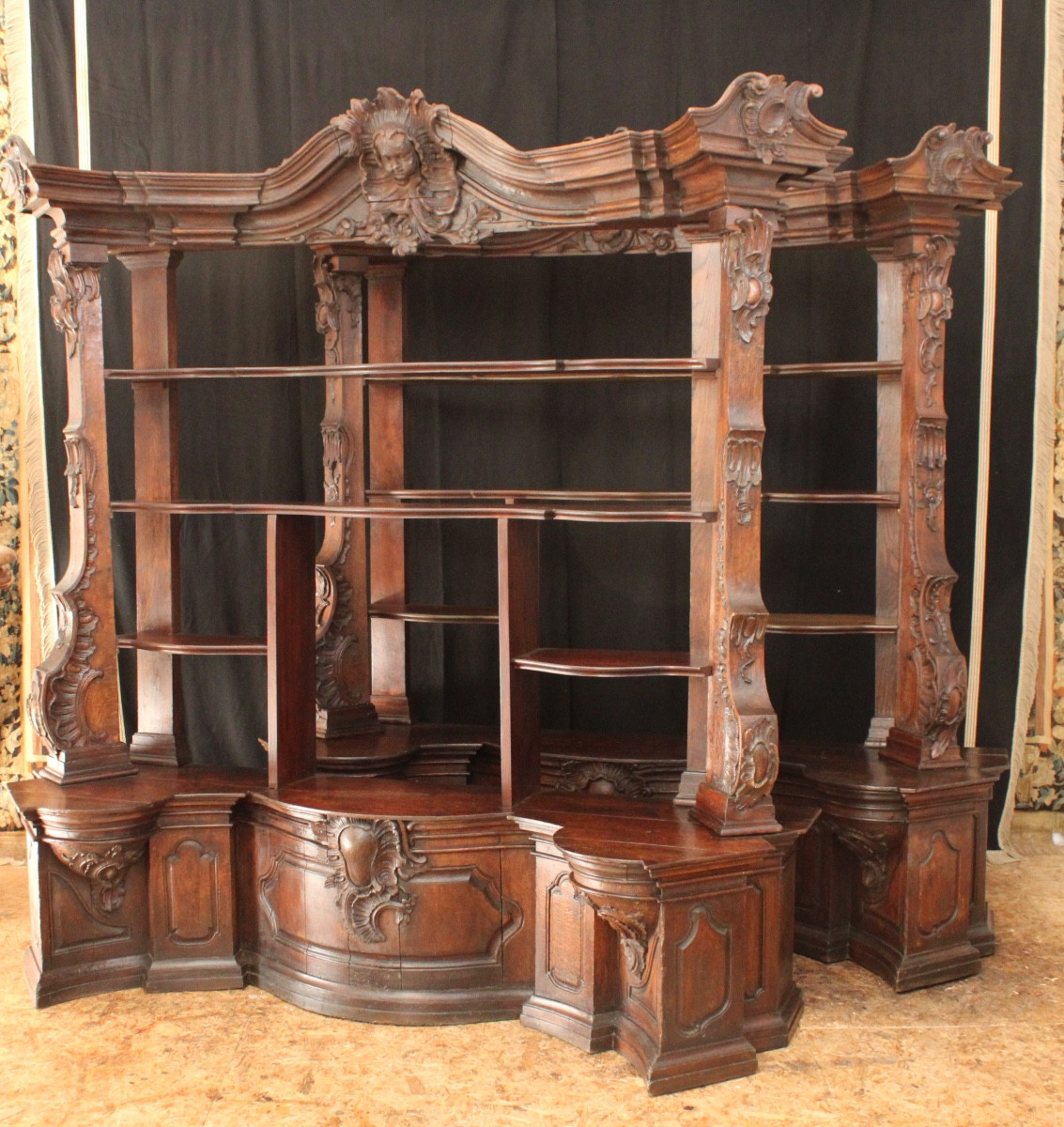 Important Oak Bookcase (1/2) , Louis XV, Reused From The 18th Century -photo-3