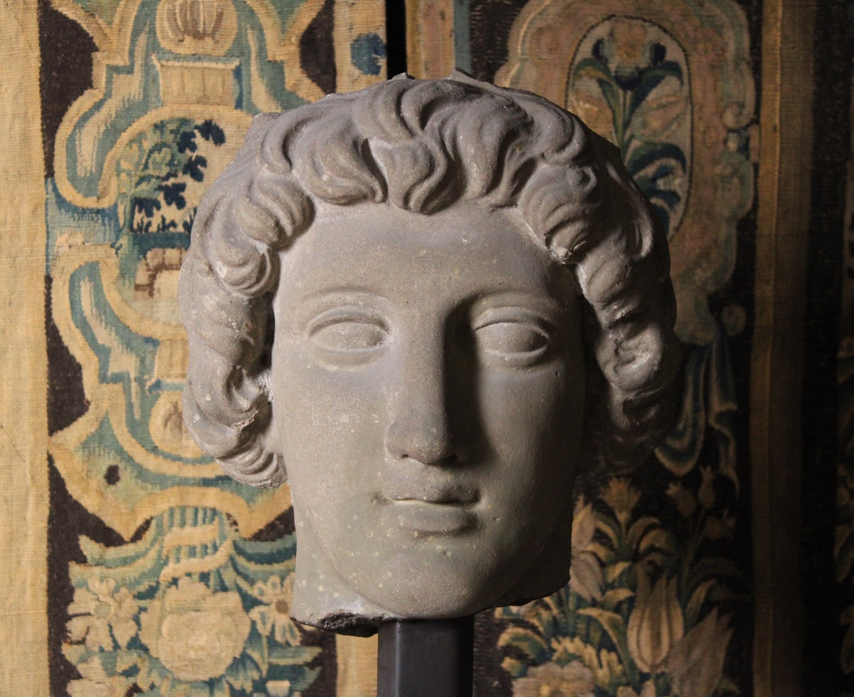  Neoclassical Male Head In Sandstone, 20th Century-photo-7