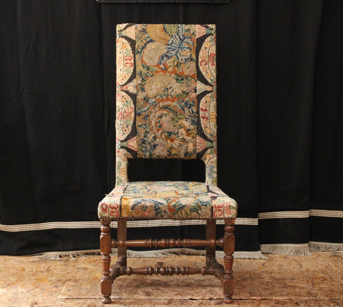 Louis XIII Style Chair With Needlepoint Tapestry, 19th Century