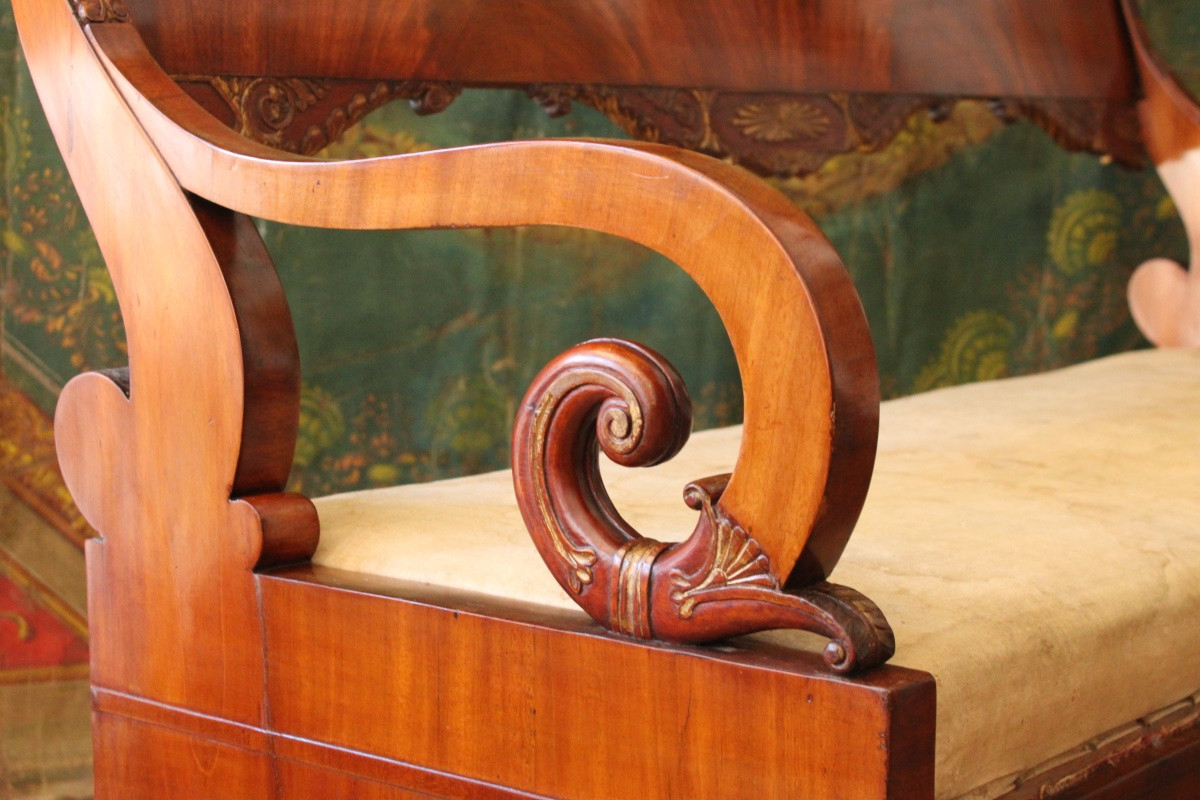 Russian Bench In Mahogany And Gilt Wood, Circa 1820-1830-photo-1