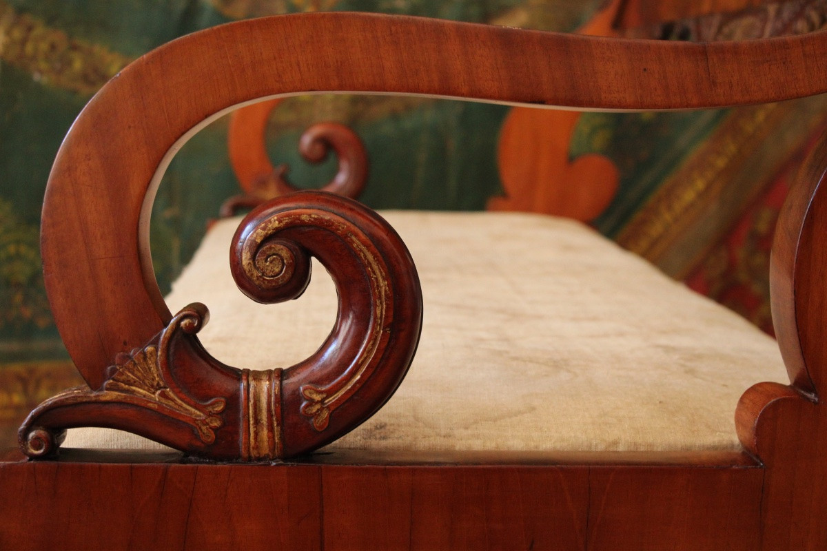 Russian Bench In Mahogany And Gilt Wood, Circa 1820-1830-photo-3