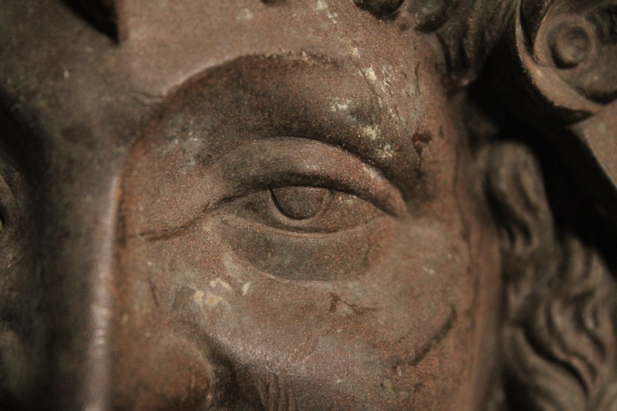 Bouche de fontaine en bronze, mascaron XIXe s-photo-4