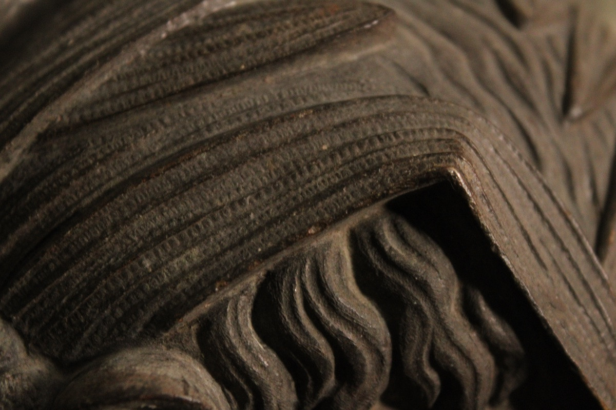 Bouche de fontaine en bronze, mascaron XIXe s-photo-2