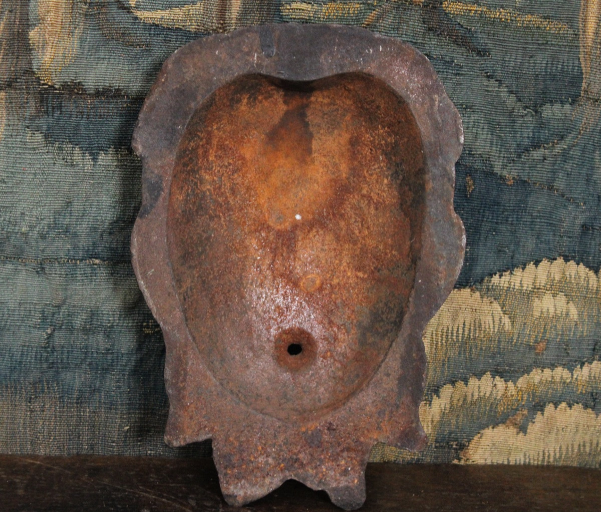 Bouche de fontaine, mascaron de faune en fonte XXe s-photo-2