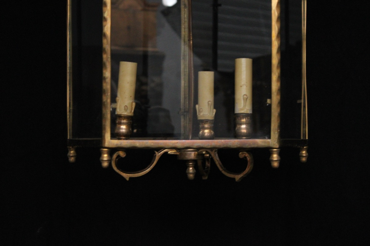 Bronze And Glass Lantern, 20th Century-photo-4