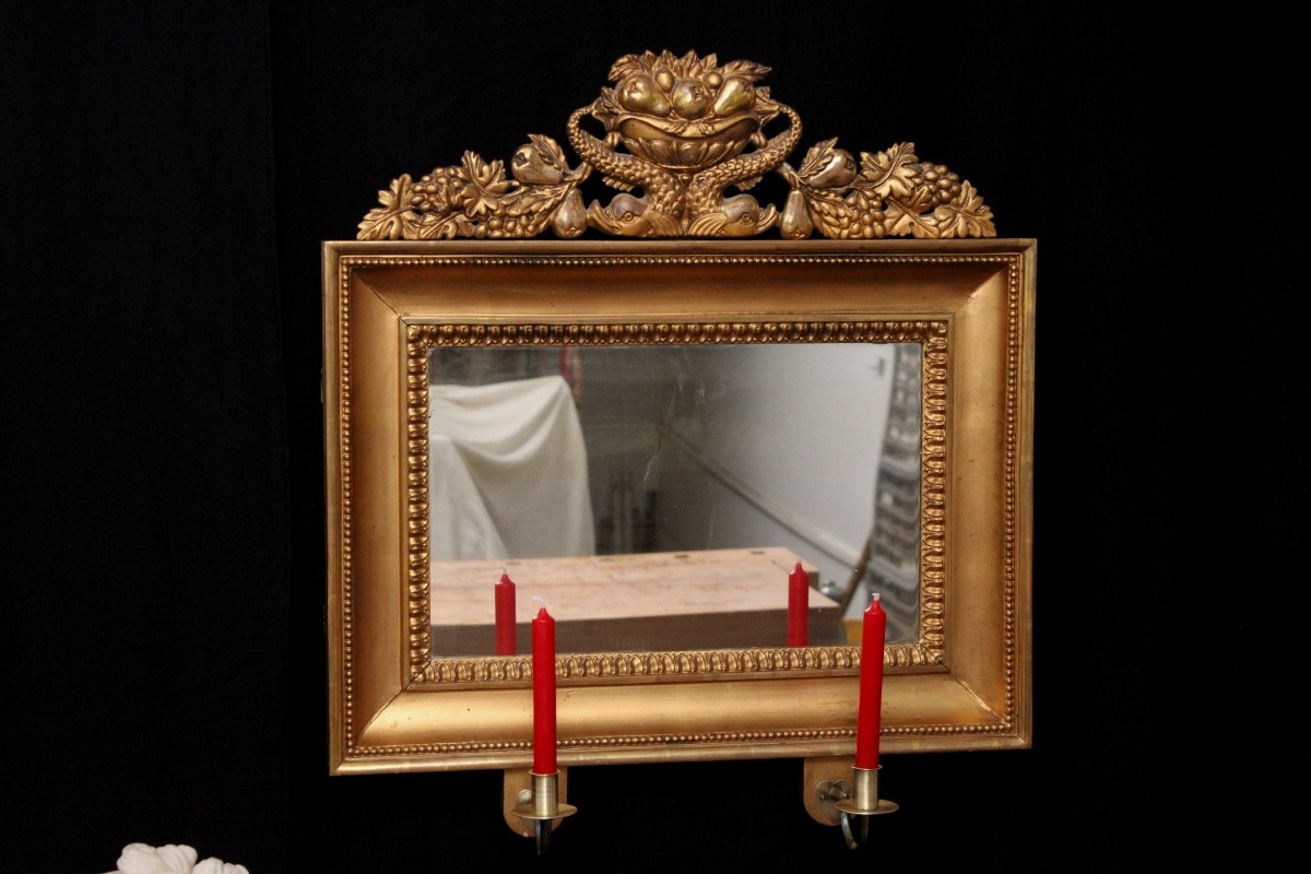  Paire de miroirs girandoles en bois doré, Suède, XIXe s vers 1830-photo-3