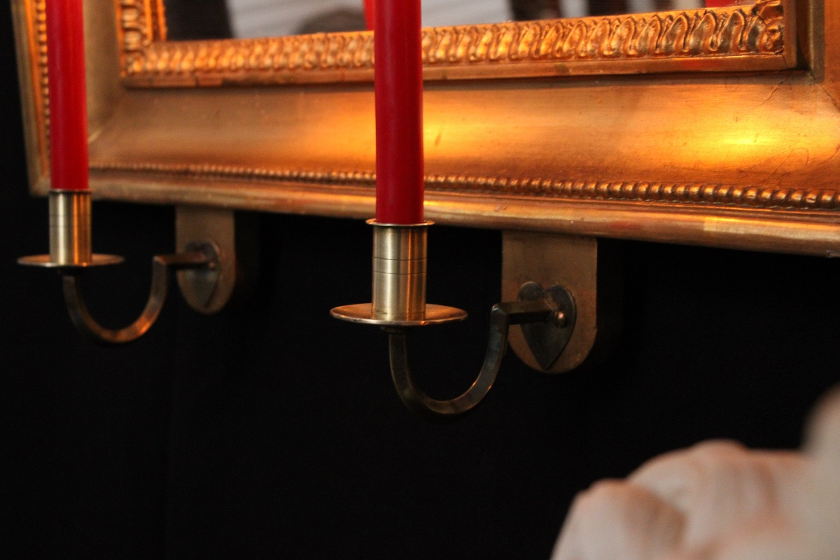  Paire de miroirs girandoles en bois doré, Suède, XIXe s vers 1830-photo-6