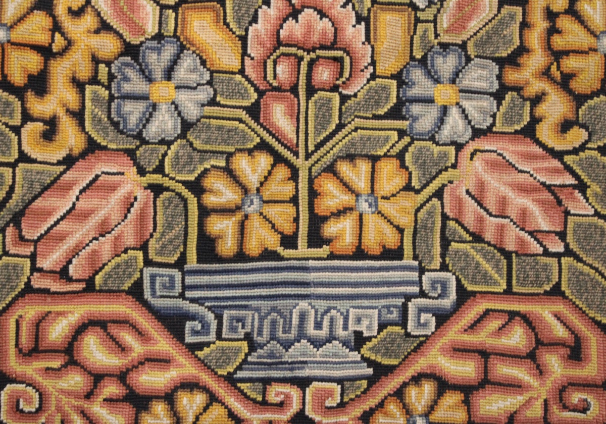 Needlepoint Tapestry, Floral Design Inhabited By Birds, England, Early 20th Century-photo-2