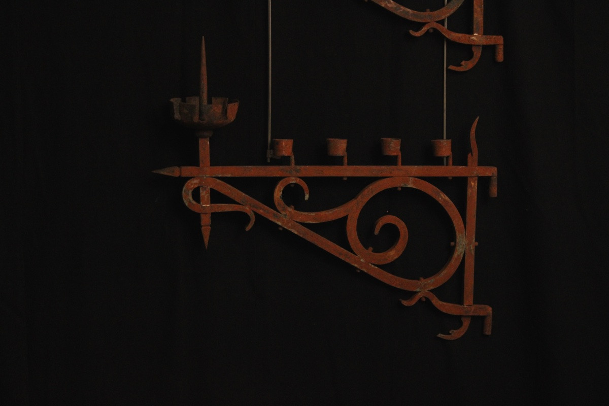 Set Of Three Wall Sconces With Candlestick Arms, 20th Century-photo-2