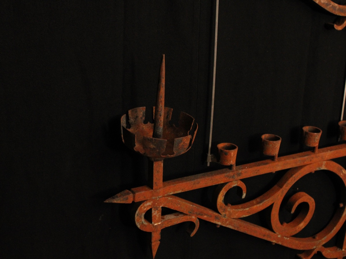 Set Of Three Wall Sconces With Candlestick Arms, 20th Century-photo-5