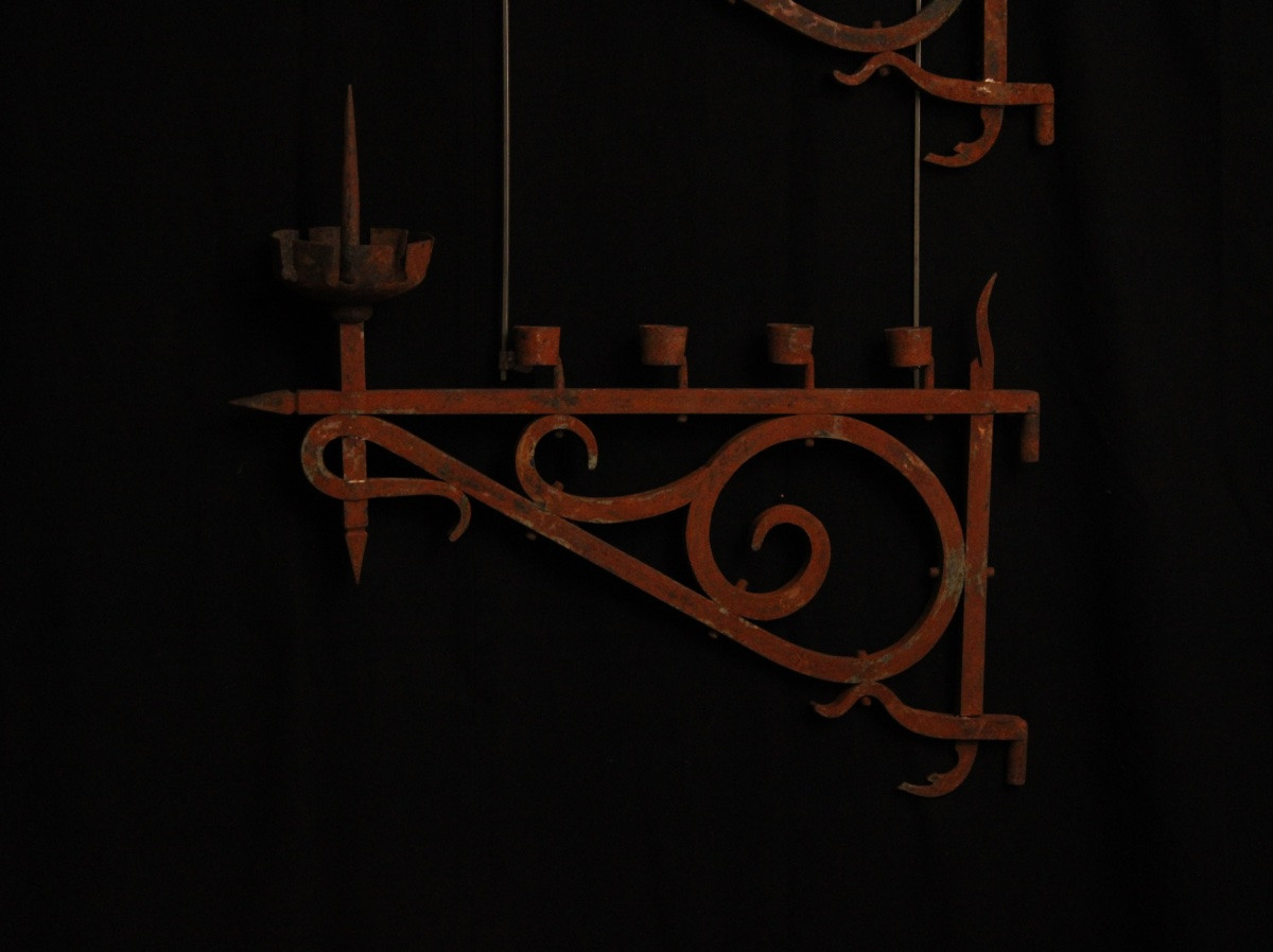 Set Of Three Wall Sconces With Candlestick Arms, 20th Century-photo-8