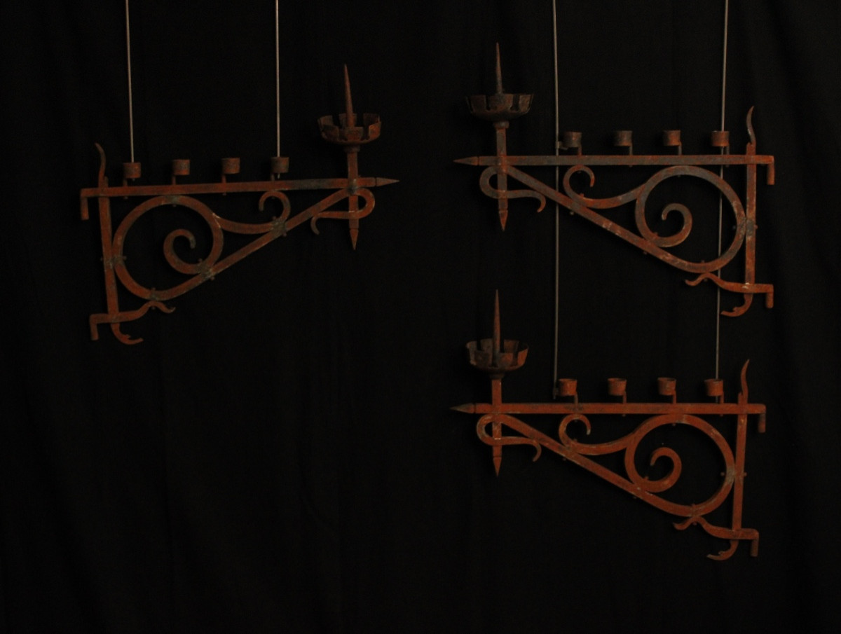 Set Of Three Wall Sconces With Candlestick Arms, 20th Century