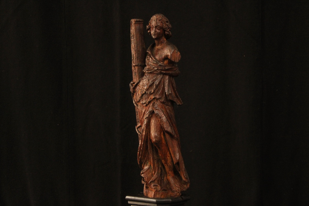  Sculpture en bois Ange portant la colonne de la Passion, XVIe s-photo-3