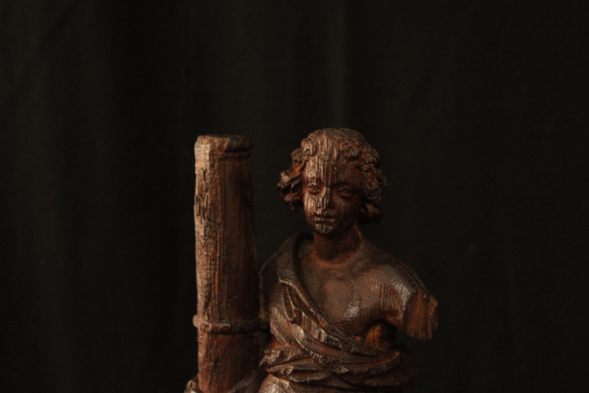  Sculpture en bois Ange portant la colonne de la Passion, XVIe s-photo-4