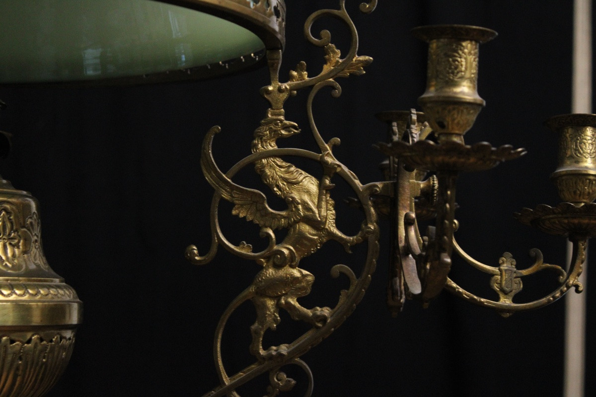 Green Opaline Chandelier, 19th-20th Century-photo-2