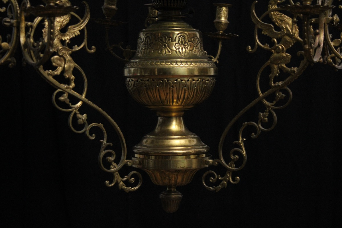 Green Opaline Chandelier, 19th-20th Century-photo-3