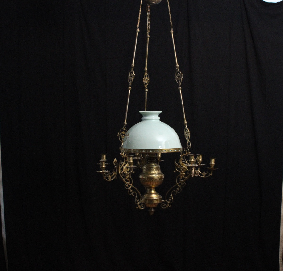 Green Opaline Chandelier, 19th-20th Century-photo-4