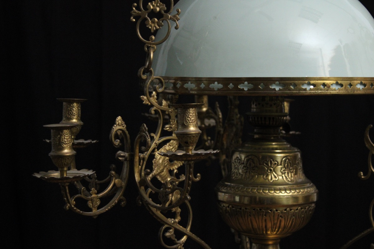 Green Opaline Chandelier, 19th-20th Century-photo-1