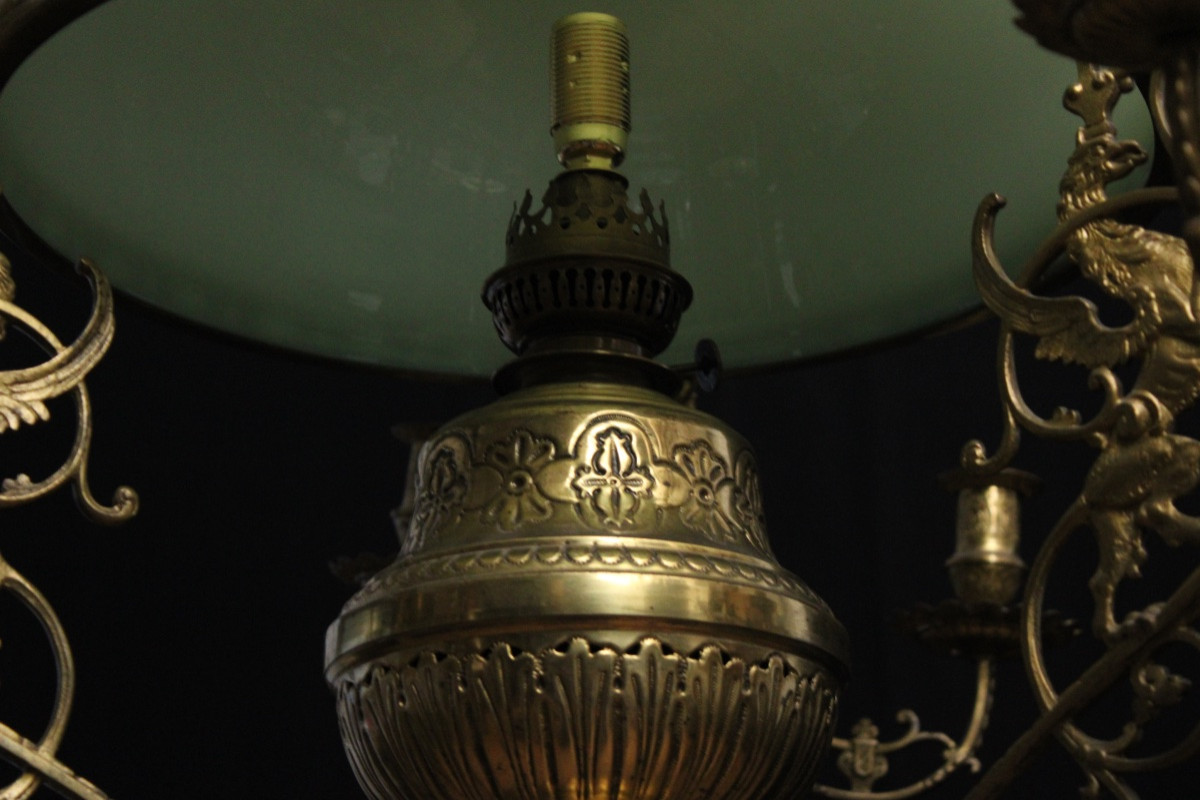 Green Opaline Chandelier, 19th-20th Century-photo-3