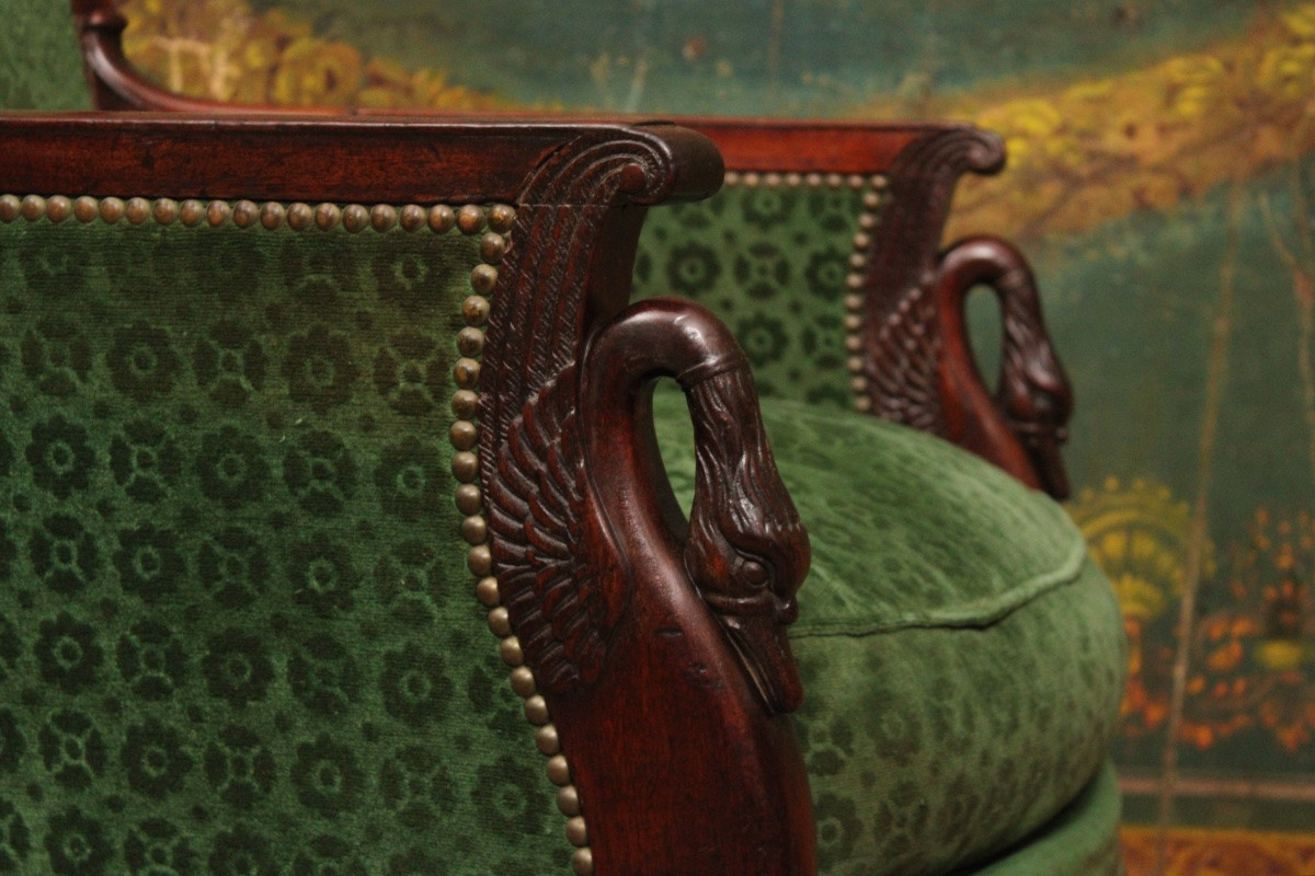 Bergère en acajou aux cygnes, époque Empire vers 1810-photo-2