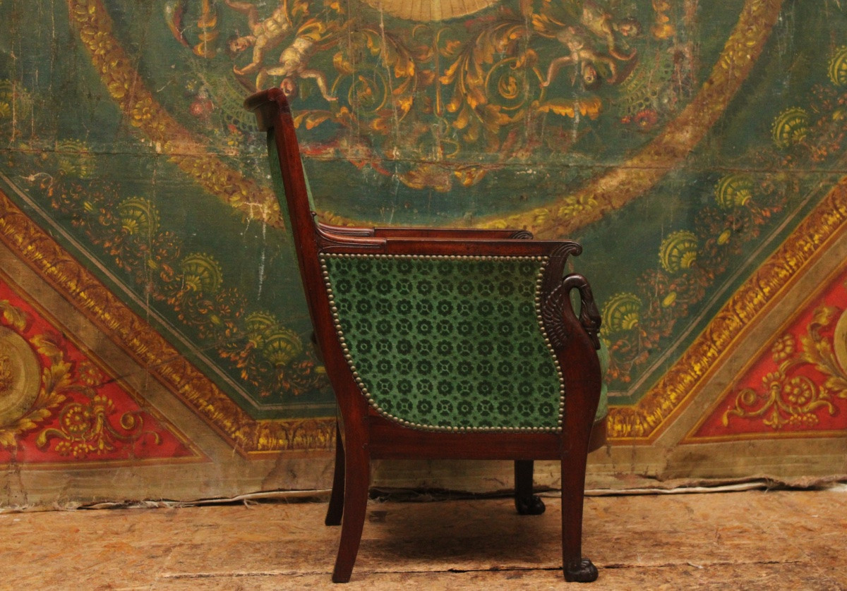 Bergère en acajou aux cygnes, époque Empire vers 1810-photo-4