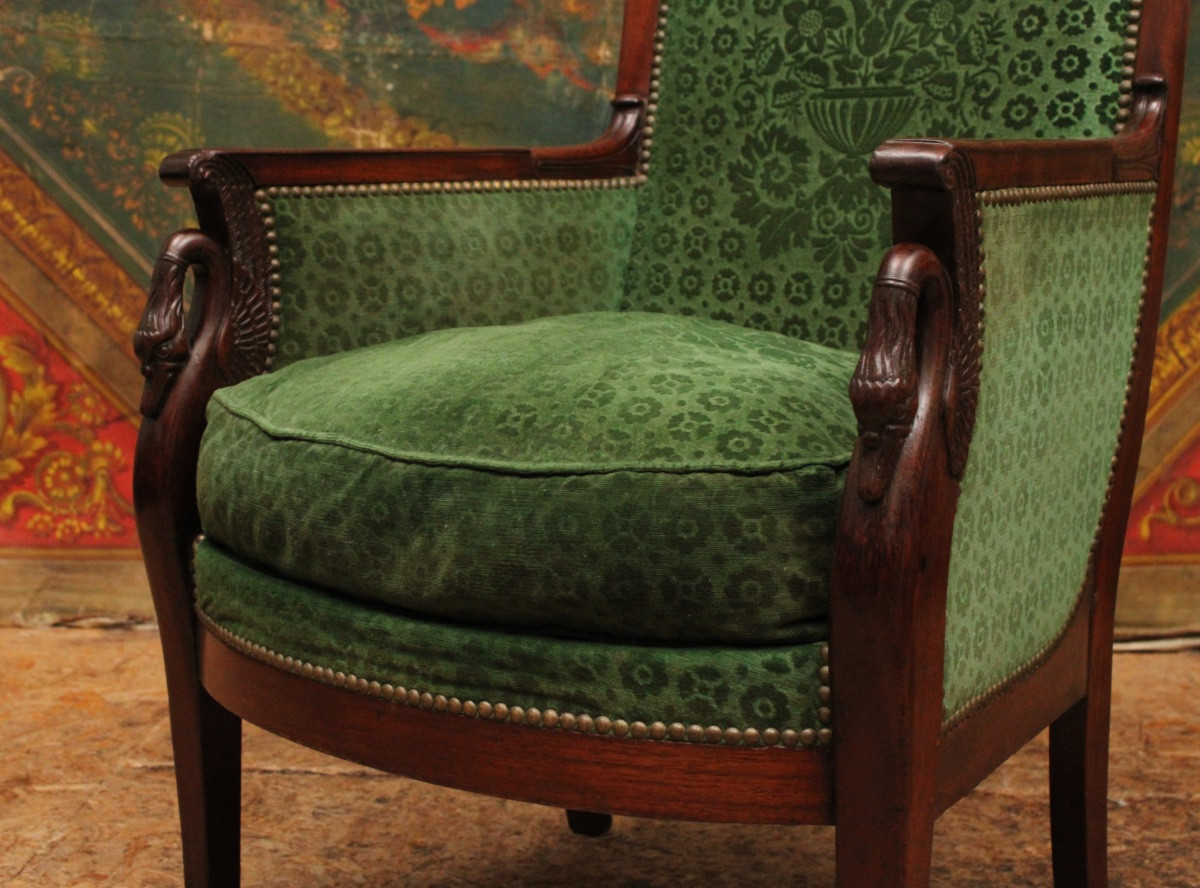 Bergère en acajou aux cygnes, époque Empire vers 1810-photo-2