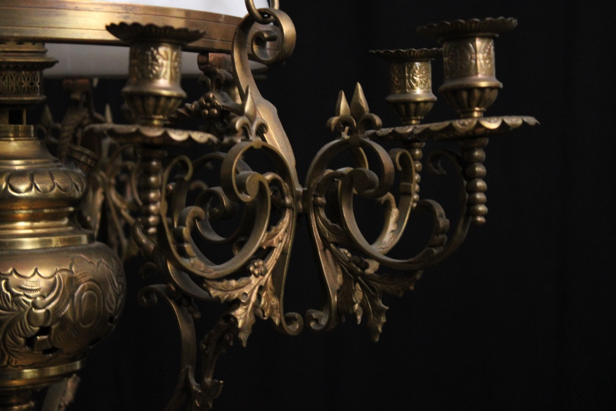 White Opaline Chandelier, 19th-20th Century-photo-3