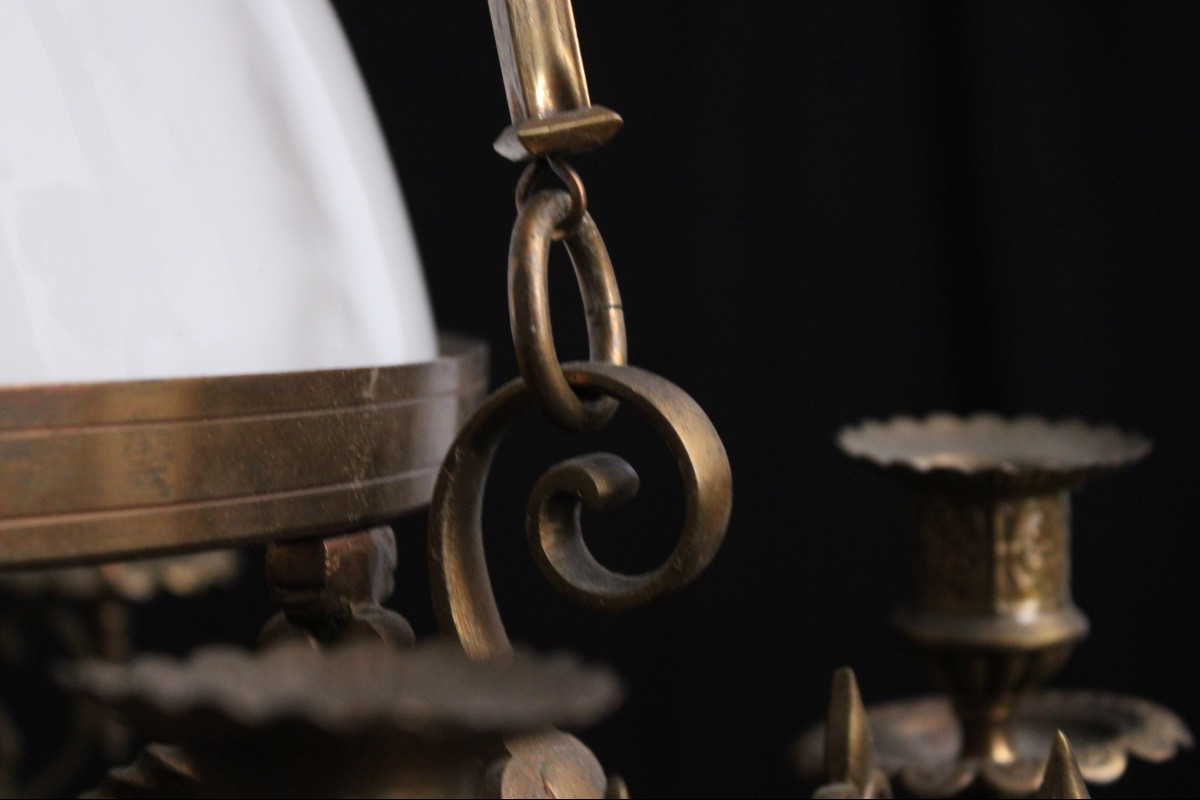 White Opaline Chandelier, 19th-20th Century-photo-1