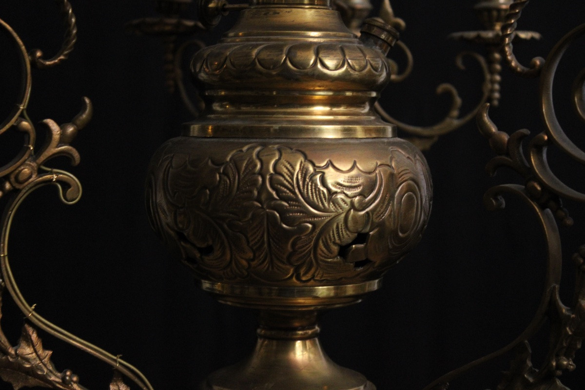 White Opaline Chandelier, 19th-20th Century-photo-4