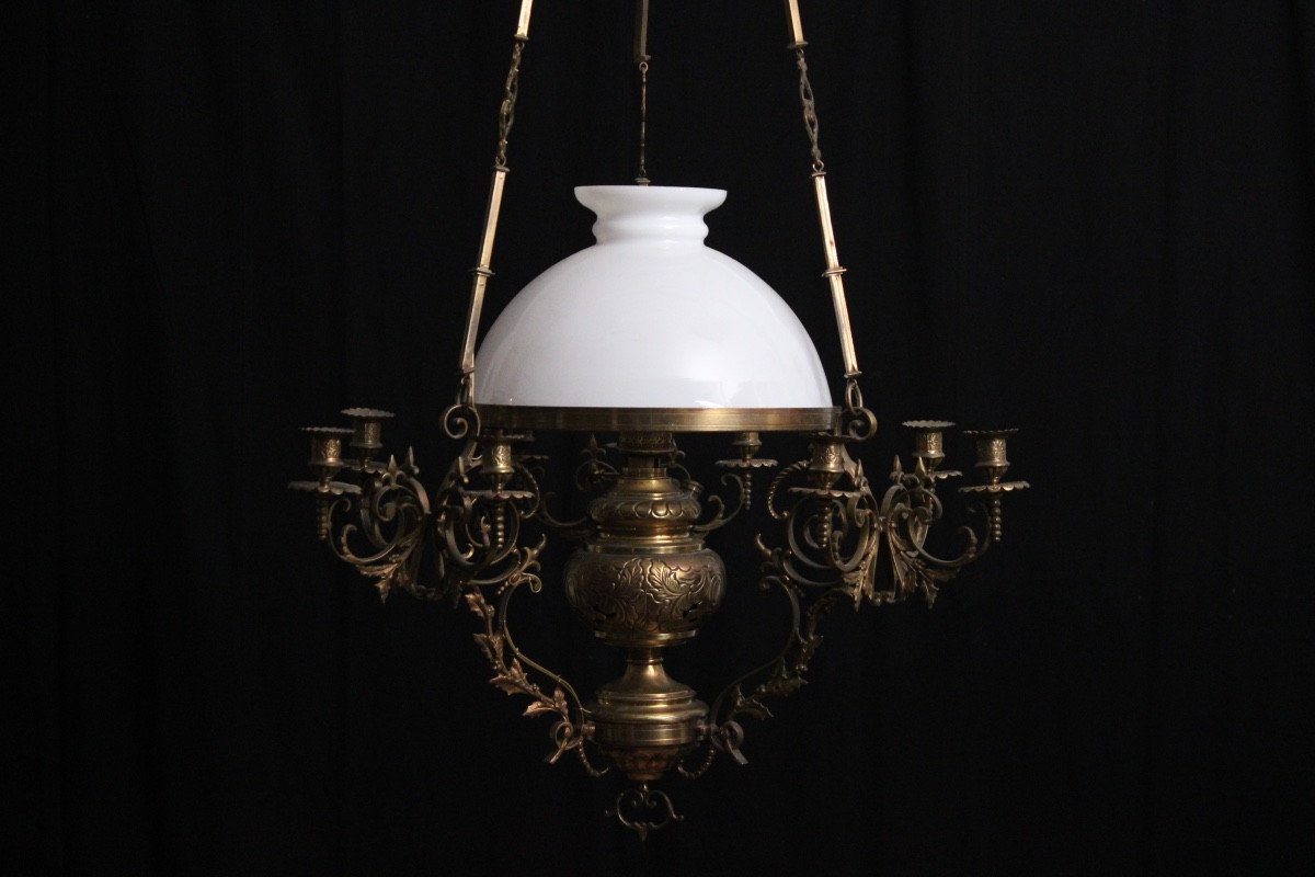 White Opaline Chandelier, 19th-20th Century