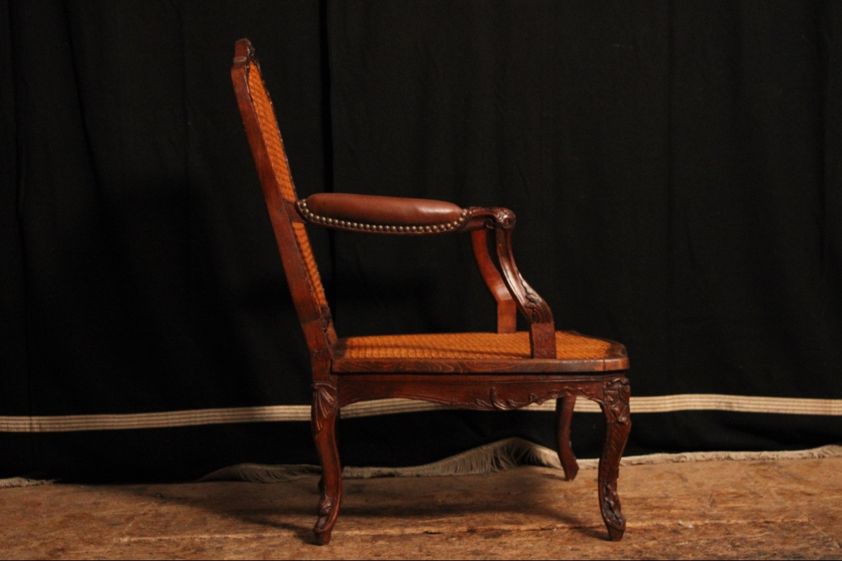 Regency Style Caned Beechwood Armchair, 19th Century-photo-4