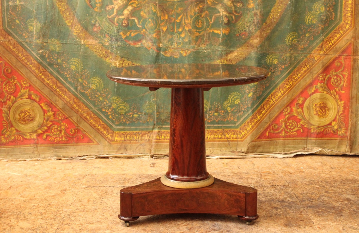 Mahogany, Gilt Bronze And Marble Side Table, Empire Period, 19th Century