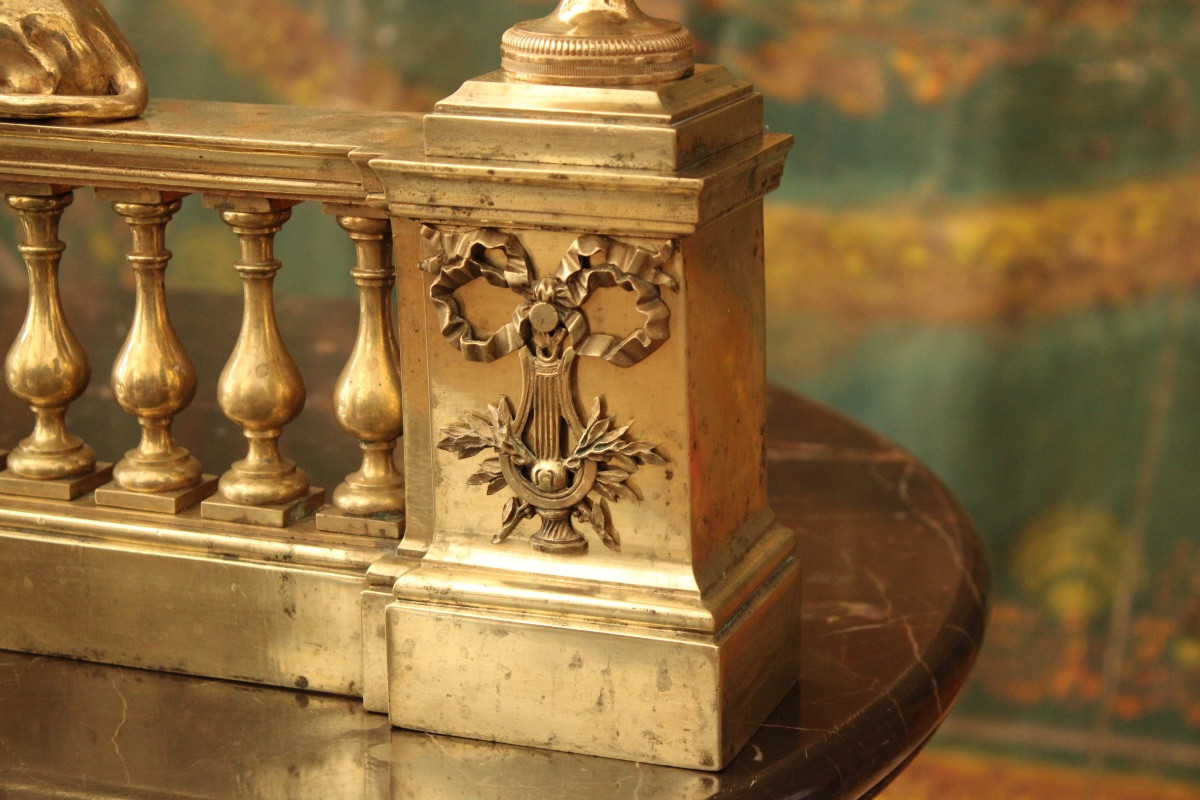 Paire de chenets en bronze doré d’époque Empire, XIXe s-photo-2