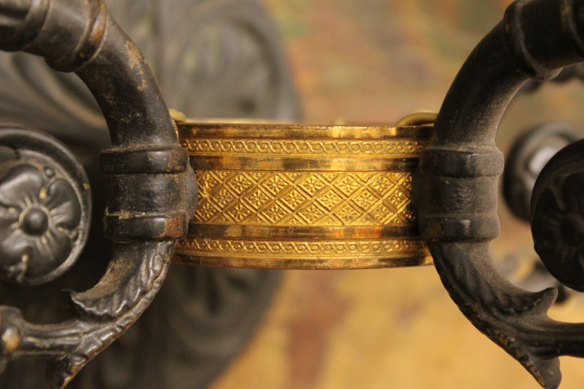  Suite Of 3 Empire-style Patinated And Gilt Bronze Sconces, 20th Century-photo-3