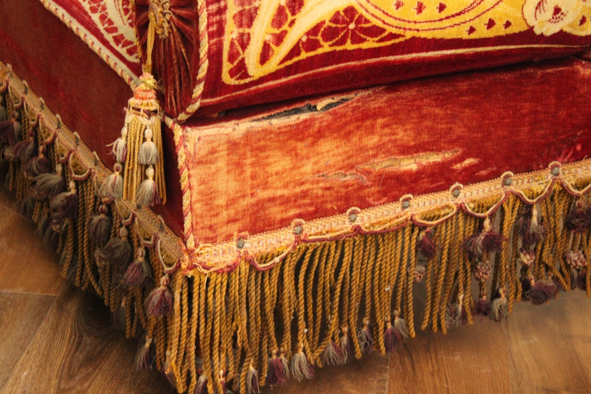  Art Nouveau Sofa In Velvet And Passementerie, 20th C-photo-2