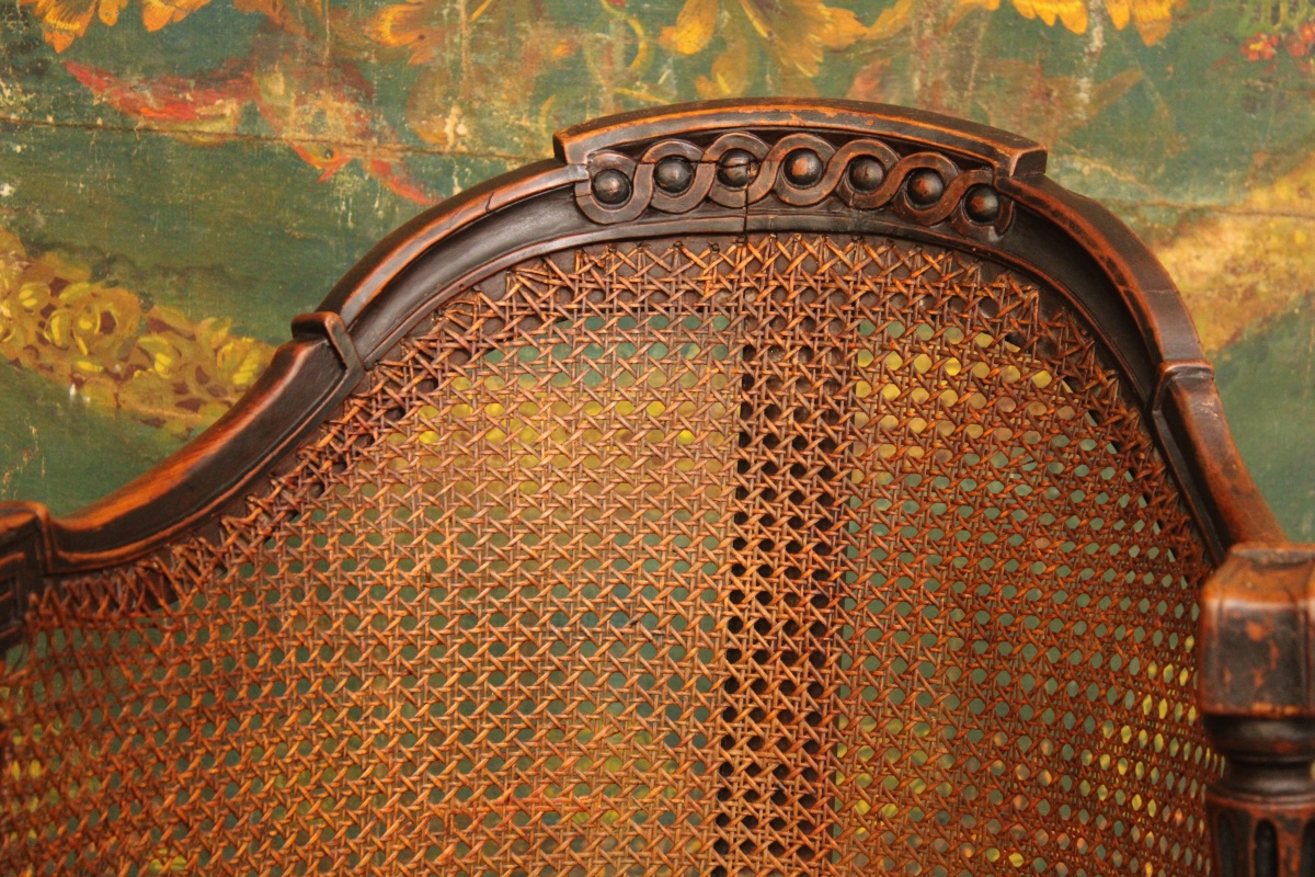Fauteuil de bureau canné dit  'Couillard' en merisier laqué noir, époque Louis XVI-photo-3