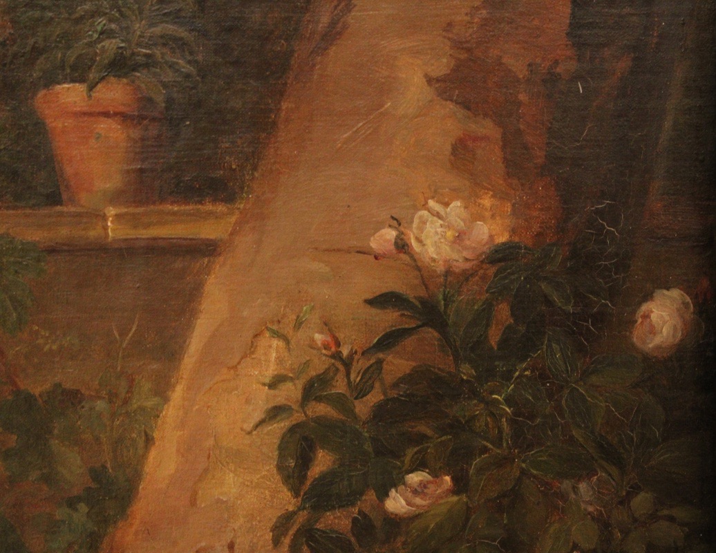 Peinture, huile sur toile, portrait d'enfants dans une basse-cour, XIXe s-photo-3