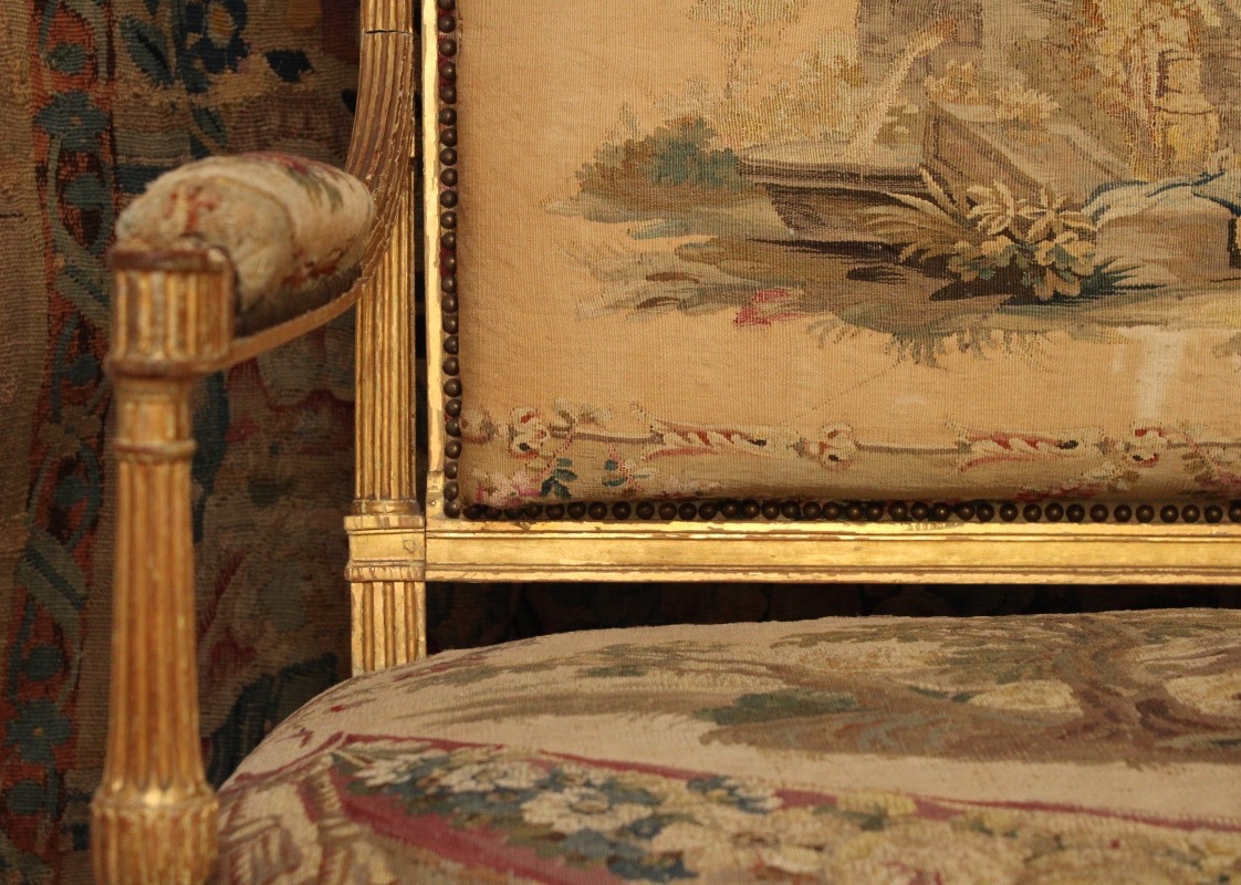  Gilded Wooden Parlor Set Upholstered With Aubusson Tapestry, Louis XVI Period, 18th Century -photo-2