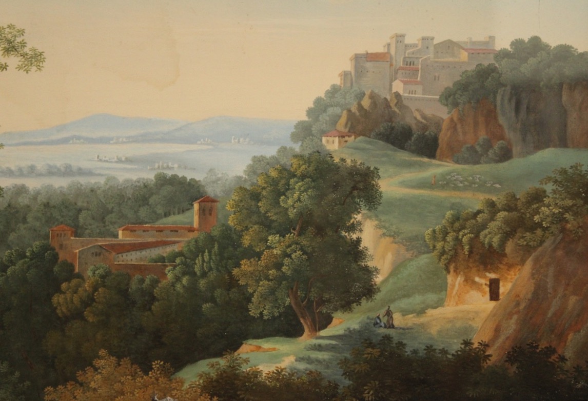 Gouache, paysage d'Arcadie, néoclassique 1er moitié XIXe siècle-photo-3