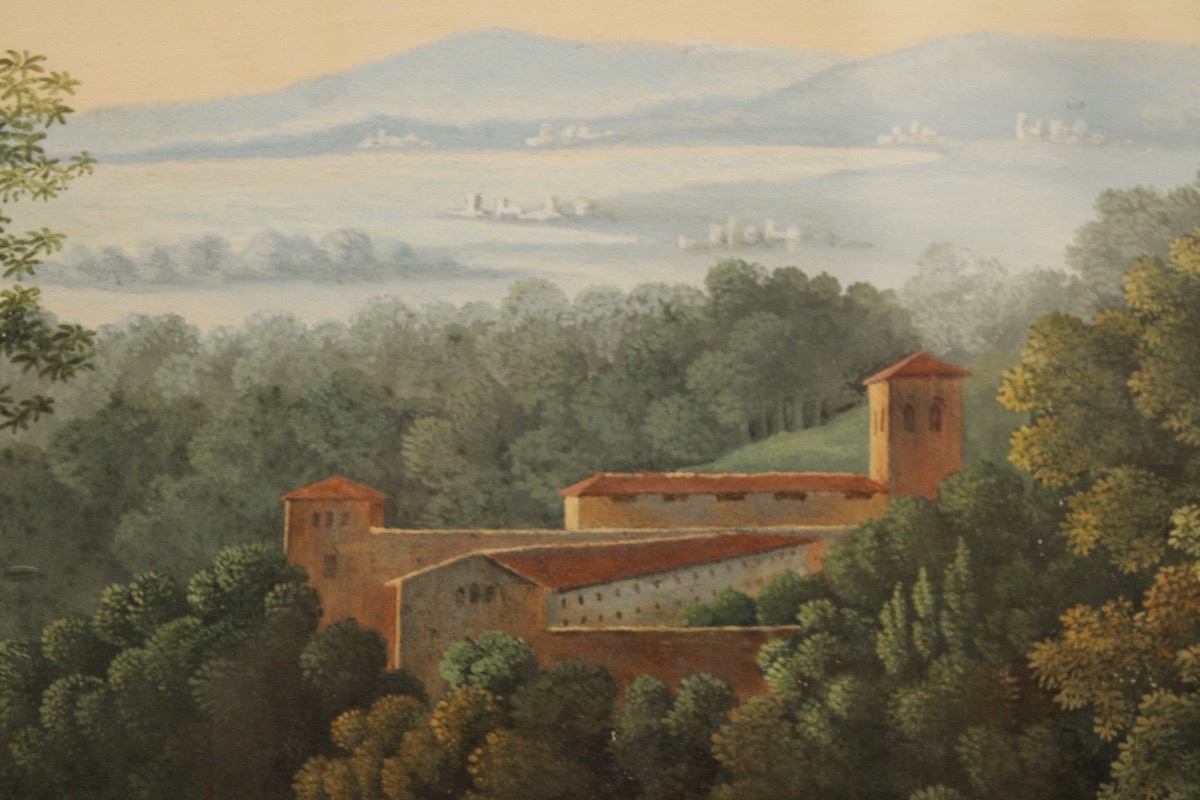 Gouache, paysage d'Arcadie, néoclassique 1er moitié XIXe siècle-photo-4